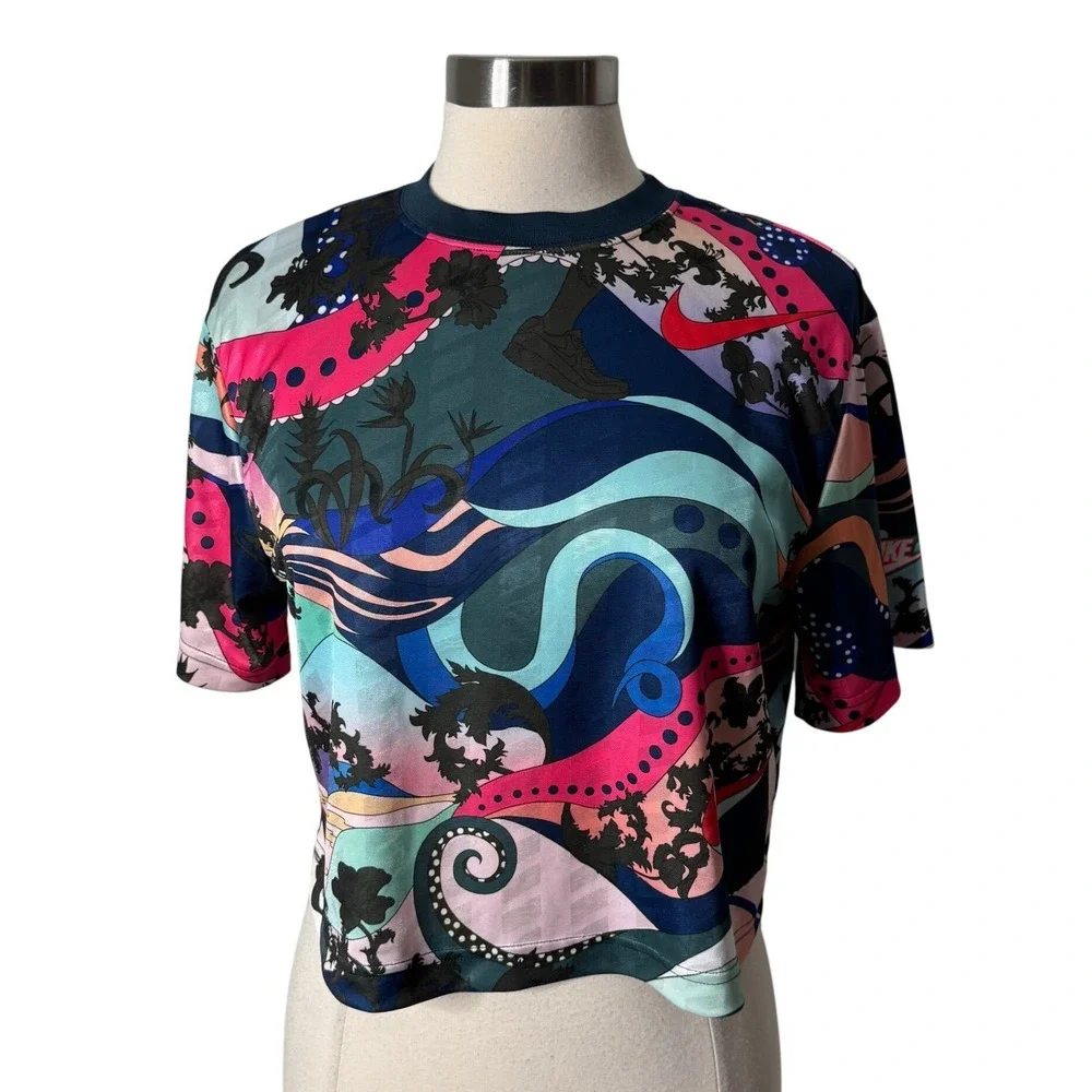 Nike Sportswear Clash Allover Print Top Multicolor Short Sleeve Womens XS